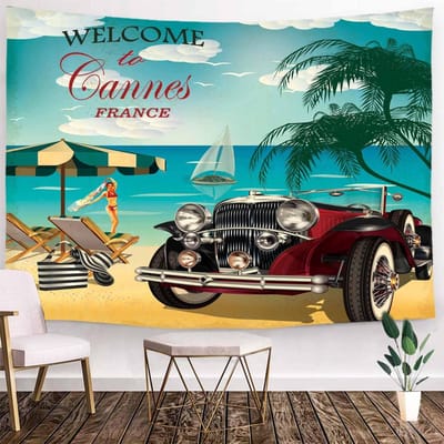 Wandkleed binnen - Wandtapijt - Vintage - Frankrijk - Auto - Muurkleed - Wanddoek Stof - 200 x 150 cm - Wanddecoratie - Wandhanger - Muurhanger - Fotobehang - Poster - Ulticool - Decoratie - Woonkamer - Slaapkamer