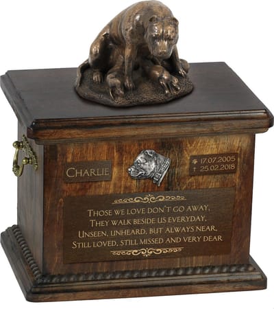 Persoonlijke urn voor Staffordshire Bull Terrier met beeldje