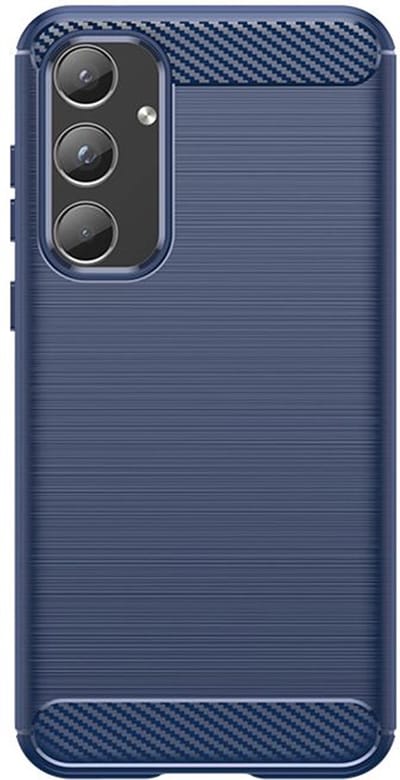 MobyDefend Hoesje - Geschikt voor Samsung Galaxy A55 - TPU Backcover - Geborstelde Metaal & Carbon-Look - Blauw