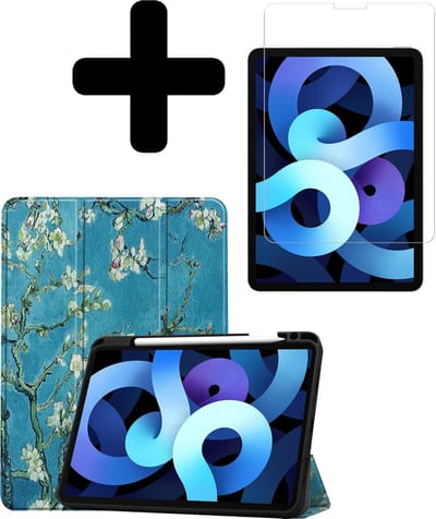 Hoesje - Geschikt voor Apple iPad Air 4 (2020) - 10.9 inch - 4e Generatie - Met Screenprotector - Trifold Bookcase Hoes - Hard Cover Case - Met Uitsparing Geschikt voor Apple Pencil - Hardcover Book - Tablethoes - Bloesem