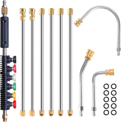 Hogedrukreiniger Accessoires - Reinigingsstangen Set - Buitenkant Reinigen - 4000 PSI Kracht - 10 Delig - Zilver