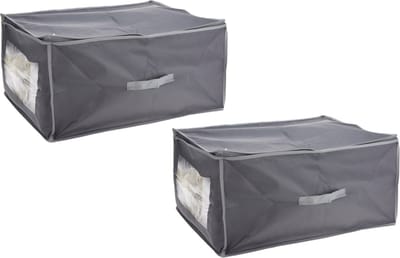 Storage Solutions Dekbed/kussen opberghoes - 2x stuks - met venster - grijs - 60 x 45 x 30 cm - Opberghoes - Dekentas - Kussentas