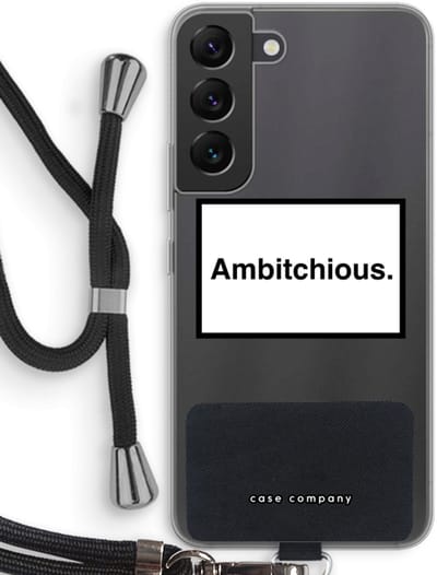 Case Company® - Hoesje met koord geschikt voor Samsung Galaxy S22 hoesje met Koord - Ambitchious - Telefoonhoesje met Zwart Koord - Bescherming aan alle Kanten en Over de Schermrand