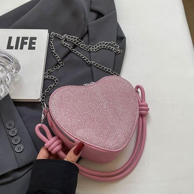 Sac Brillant en Forme de Cœur pour Femmes Nouvelle Mode Sac Amour Sac à Bandoulière Chaîne Mode Haut de Gamme Sac Bandoulière gray