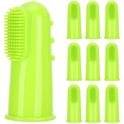 10 PCS Brosse à Dents Doigt en Silicone Souple pour Animaux Vert Outil de Nettoyage des Dents pour Chats ChiensVert vert