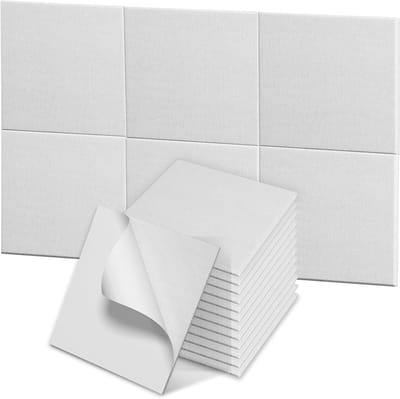 12 Stuks Plat Zelfklevende Akoestische Panelen 30x30cm, Geluiddempende Polyestervezel Muurpanelen Geluidsisolatie voor Studio, Kantoor en Slaapkamer, Wit – NAIZY
