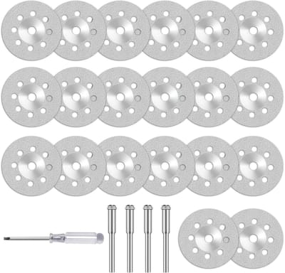 Snijdiscset van 20 stuks met 3mm as voor het snijden van diamant, hout, glas, kunststof, metaal en steen
