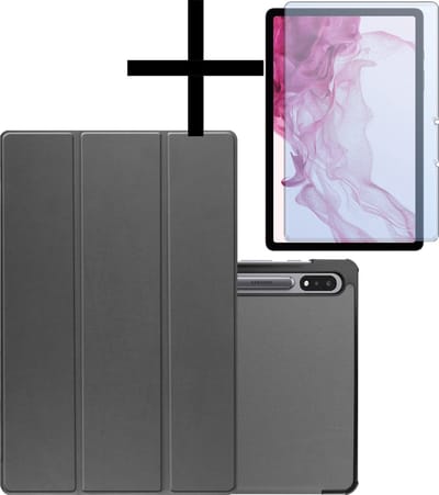 Hoes - Geschikt voor Samsung Galaxy Tab S9 - Met Screenprotector - Trifold Bookcase - Hard Cover Case - Met Uitsparing Geschikt voor S Pen - Hardcover Book - Tablet Hoesje - Grijs
