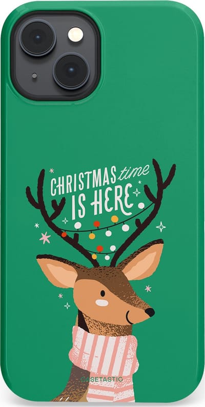 Casetastic hoesje geschikt voor Apple iPhone 14 Plus - MagSafe - Dubbellaagse bescherming - Rudolf het Rendier op het groen - Fashion Case - Turquoise Perzik Donkergroen