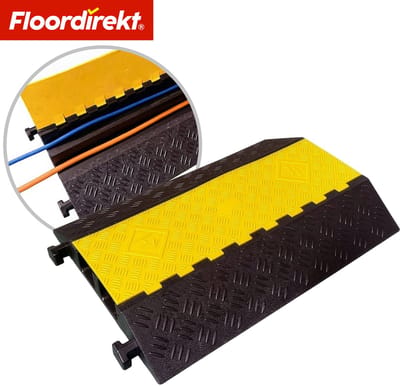 Floordirekt Kabelbrug van Rubber met PVC-Klep - Kabelbeschermingsbrug 1 - 5 Kanalen tot 20 t Belastbaar - Zwart/Geel - 2 Kanalen - Torus - 90 x 61,5 x 10,5 cm - 6 Varianten - Geschikt voor alle Kabelgroottes