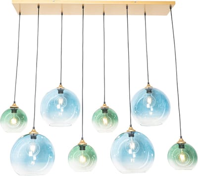 QAZQA sandra - Art Deco Grote hanglamp voor boven de eettafel | in eetkamer - 8 lichts - L 1400 mm - Messing - Woonkamer | Slaapkamer | Keuken