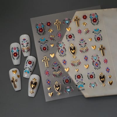 Bohemian Nagelstickers met Klein Patroon en Gouden Heetdruk Ambacht Exotisch Totem Vakantie Essentieel gray