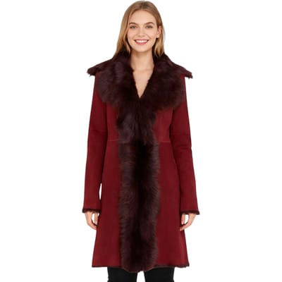 Dames trenchcoat van bordeauxrood Toscaans schapensuèdeleer - Celeste