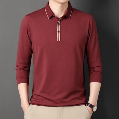 Lente en Herfst Heren Poloshirt Lange Mouwen T-shirt Losse Kraag Basis Shirt Effen Kleur Top voor Mannen XXXXL brown
