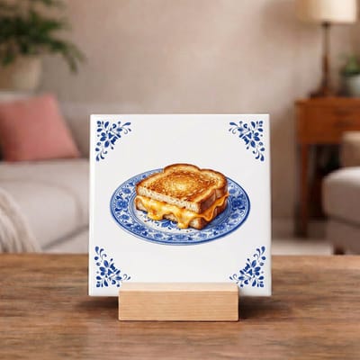 Delftsblauw Tegeltje 11x11 Tosti met Kaas – Keuken Decoratie en Foodie Cadeau