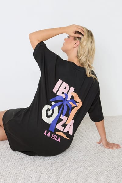 Yours Zwart 'Ibiza' Slaapshirt Nachthemd Size 40-42