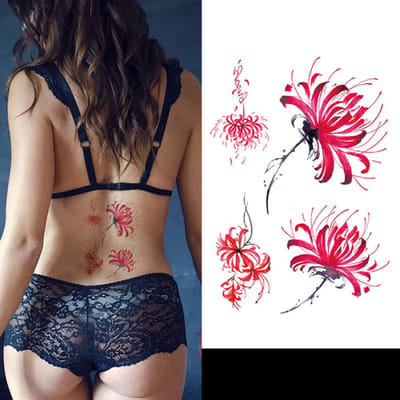 Temporary Tattoo Rode Roze Bloem/Spider Flower (A5 formaat) [Neptattoo - Tijdelijke tatoeage - Nep Fake Tattoos - Water Overdraagbare Sticker Henna - Glitter Tattoo Set - Plak Tattoos - Nep Tatoeage - Festival Tattoes]