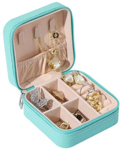Mini Portable Jewelry Box Organizer voor Vrouwen - Lichtblauw Reiskoffer voor Sieraden