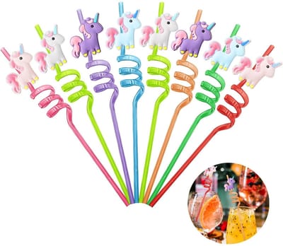 Allecto - Herbruikbare rietjes - Eenhoorn rietjes - Kleurrijk en duurzaam - 8 stuks - Kinderfeestjes - Accessoires voor familiebijeenkomsten