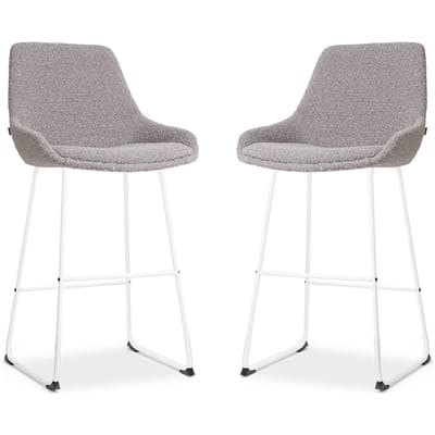 Nolon Nino-Isa Barkrukken Set van 2 Bouclé Taupe - Wit Onderstel - 75 cm - Stof - Hoge Kruk - Barkruk met Rugleuning - Design - Comfortabel