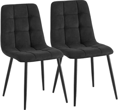 CLP Antibes eetkamerstoelen set van 2 - ribstof - 150 kg - metaal - Ribstof/zwart