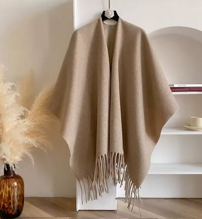Omslagdoek Dames Warm - Poncho Gebreid - Cape met Franjes - Sjaal XL - Winter/Najaar