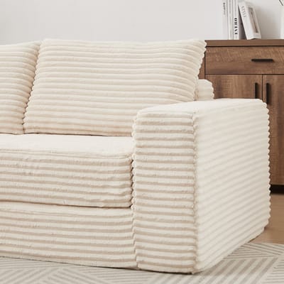 DESMIU Slaapbank 194 Cm - Twee-In-Een Modulaire Bank Met Verplaatsbare Hocker En 2 Kussens - Voor Woonkamer En Logeerkamer - Ribstof Beige
