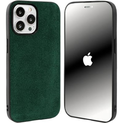 Coverzs Alcantara & TPU Magneet hoesje geschikt voor iPhone 15 Pro hoesje - kunstleren telefoonhoesje - kwalitatieve backcover - duurzaam Alcantara kunstleren materiaal - telefoonhoesje met camerabumper (donkergroen)