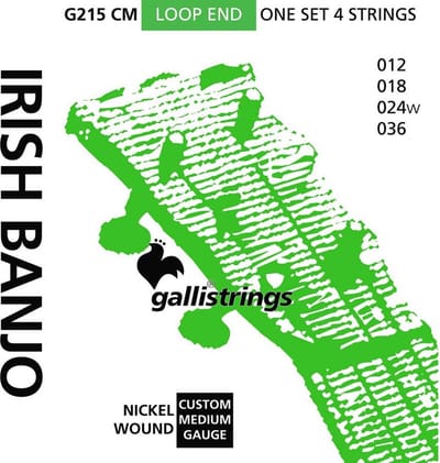 Galli G-215-CM snaren set Irish tuning tenor banjo nickel wound, loop end, custom medium gauge, 012-018-024w-036
