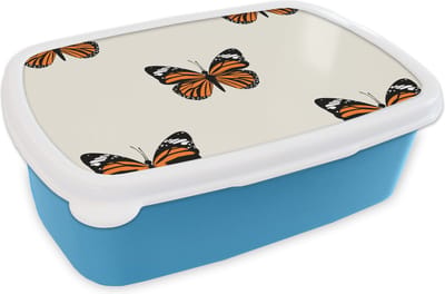 Broodtrommel Blauw - Lunchbox - Brooddoos - Vlinder - Insecten - Patronen - 18x12x6 cm - Kinderen - Jongen