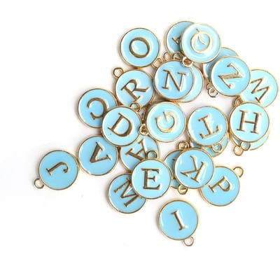 26 stuks Zak DIY Engelse Letter Hanger Metaal Ronde Hanger voor Sieraden Maken Ambacht Hemelsblauw blauw
