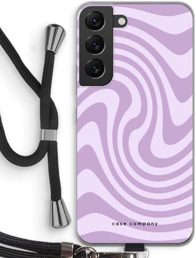 Case Company® - Hoesje met koord geschikt voor Samsung Galaxy S22 hoesje met Koord - Swirl Paars - Telefoonhoesje met Zwart Koord - Bescherming aan alle Kanten en Over de Schermrand
