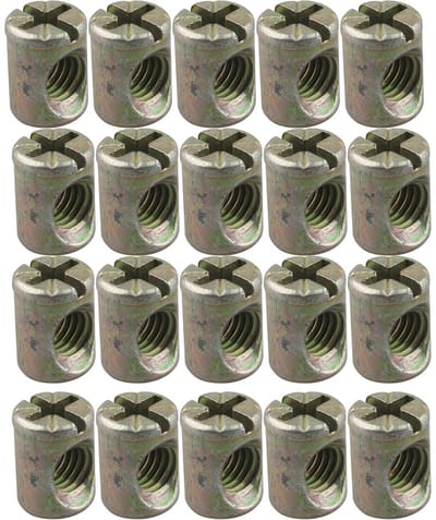 Dailygoods- Cross Dowels 20 Stuks - M6 Cilindermoer 13 mm - Koolstofstaal - Antiroest - Stevig - Voor Meubels - Meubelmoeren