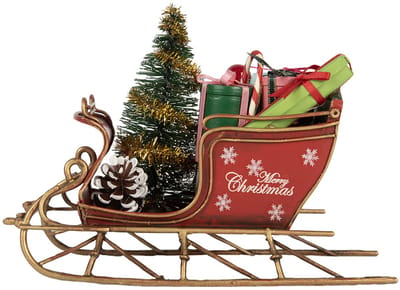 Clayre & Eef Kerstdecoratie Beeld Slee 17x8x12 cm Rood Metaal