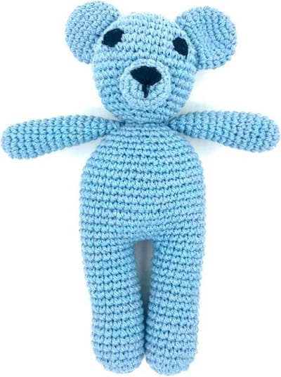 Luna-Leena duurzame knuffel hond ‘Bella’ in bio katoen - baby blauw - hand gehaakt in Nepal - knuffeldier - babycadeau - cadeau - geboorte - babyshower - hondje - dog - kraamcadeau - Kraam - baby gift - Sinterklaas - Sint tip - hond