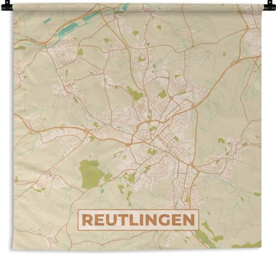 Wandkleed - Wanddoek - Plattegrond - Reutlingen - Vintage - Stadskaart - Kaart - 180x180 cm - Wandtapijt