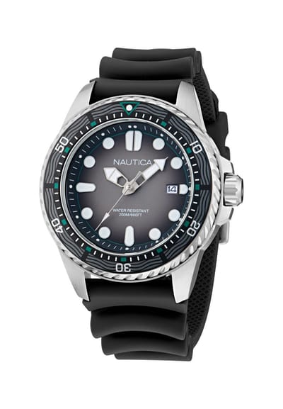 Nautica Nct Sea Dive Quartz Analoog Horloge Zwart Material 100% Roestvrij Staal & 100% Siliconaarmband 44 mm NAPSDF501