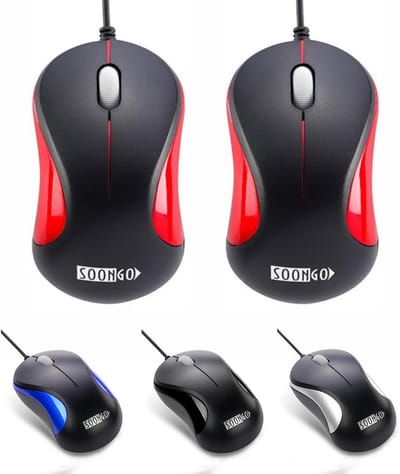 Bedrade Optische Muis 2-pack voor Kantoor en Thuis - Ergonomisch Ontwerp - Geschikt voor Windows en Mac - 1000 DPI - USB Aansluiting - 1,5 meter Kabel - Rood