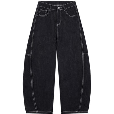 Eenvoudige effen kleur Scimitar jeans voor heren en dames, losse en veelzijdige broek met wijde pijpen M black