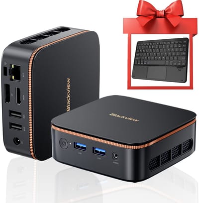 Blackview MP20 Mini PC - met QWERTY toetsenbord - 16 GB DDR4 - 512 GB M.2 SSD - AMD Ryzen™ 3 3300U - Tot 3,5GHz - WiFi 5 - Windows 11 Pro - 4K UHD Kleine PC - Gigabit Ethernet - Zwart