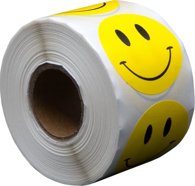 500 Etiketten Smiley geel 35 mm op Rol - Sluitzegel - Beloningssticker - Ronde stickers - DULA