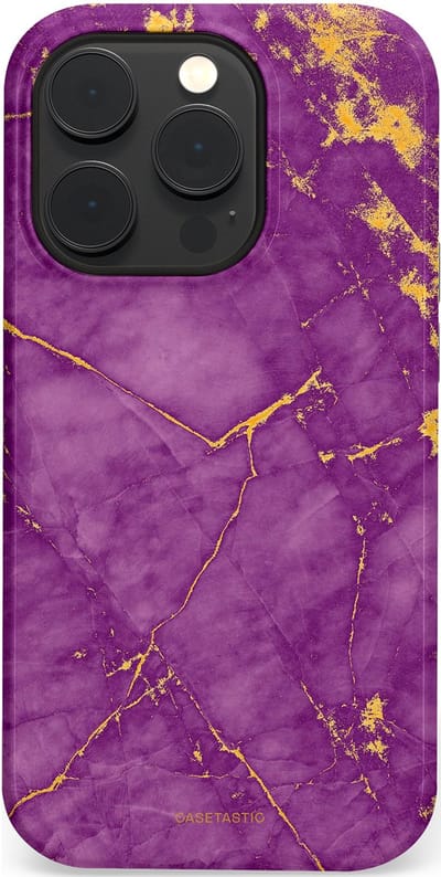 Casetastic hoesje geschikt voor Apple iPhone 14 Pro - MagSafe - Dubbellaagse bescherming - Paarse Marmer - Fashion Case - Lavendel Goud