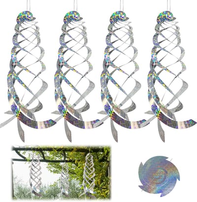 4 Stuks - Vogelverjager - Vogelverjager Reflecterend – Hangende Vogelafweer Spiralen 45 cm – Reflecterende Vogelverschrikker voor Tuin Balkon Fruitbomen en Moestuin – Zilver