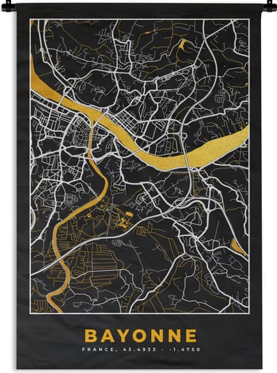 Wandkleed - Wanddoek - Bayonne – Plattegrond – Frankrijk – Kaart – Stadskaart - 120x180 cm - Wandtapijt