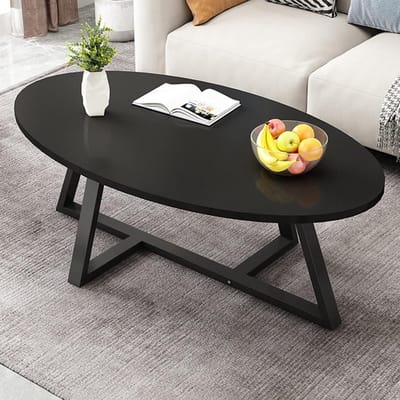 Ovale Salontafel - Bijzettafel Metaal - Woonkamer Decoratie - Glad MDF Blad - 120x60cm - Doorzichtig