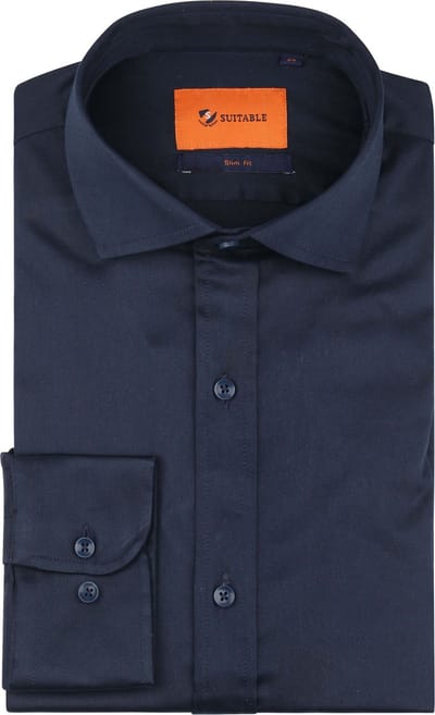 Suitable Satin Overhemd Donkerblauw (navy) - Maat 41 - Heren - Overhemden Formeel