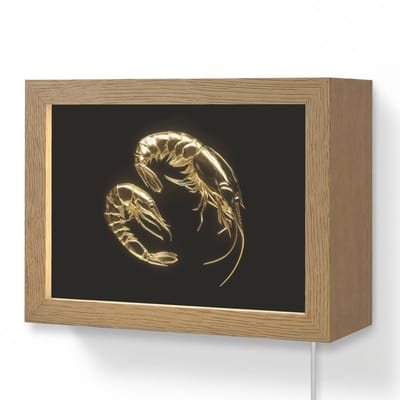 Wandlamp 20x15 cm - Oplaadbaar - Garnalen - Zwart - Goud - Dieren - Wandlampen binnen woonkamer - Slaapkamer lamp met kabel - Decoratieve nachtlamp - Vloerlamp snoer