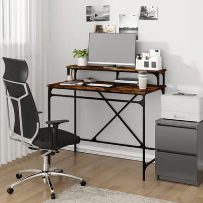 Bureau Hout - Werktafel - Thuiswerken - Industriële Stijl - 100x50x90cm - Gerookt Eiken