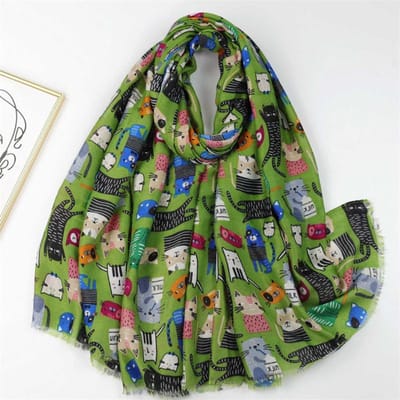 Cartoon Schattige Melkkat Print Sjaal Kwastjes Warm Viscose Sjaal Lange Lichte Zonnescherm Sjaals Voor Vrouwen Pashmina Stola black