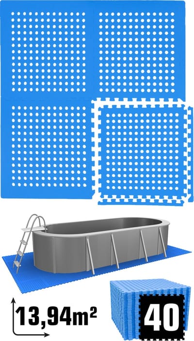 40 Grote Matten: 13,9qm Zwembadmat 1cm Dikke Zwembadonderlaag 62x62 Buitenmat Zwembad Ondervloer